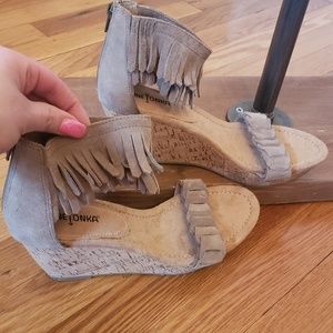 Minnetonka fringe and cork wedges